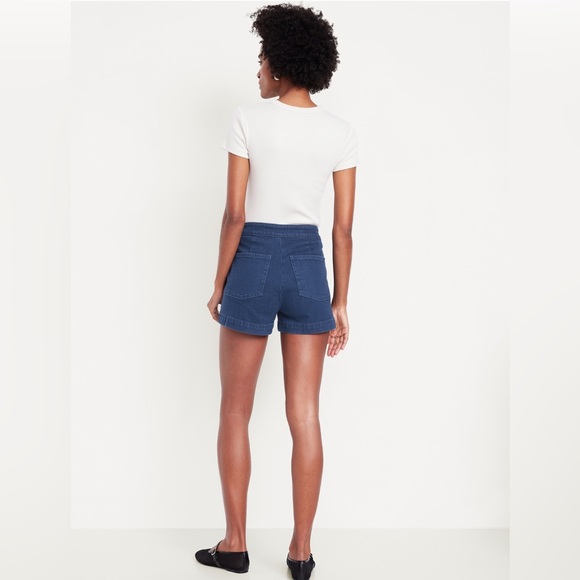 NEW…High Waisted Mariner Dark Wash Shorts - Picture 3 of 5